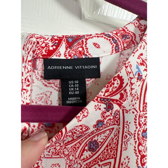 Adrienne Vittadini Red Paisley Shift Short Sleeve Dress 10 Spring Wedding Guest - Picture 2 of 6